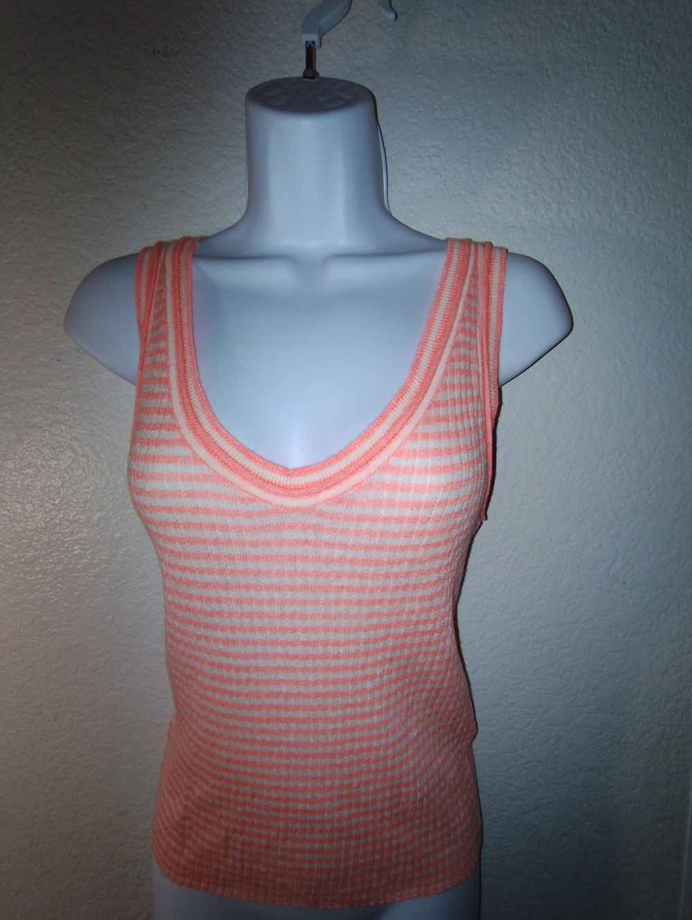 J. Crew Re-Imagend Tank Top Coral  Cream Striped NWT sz Small